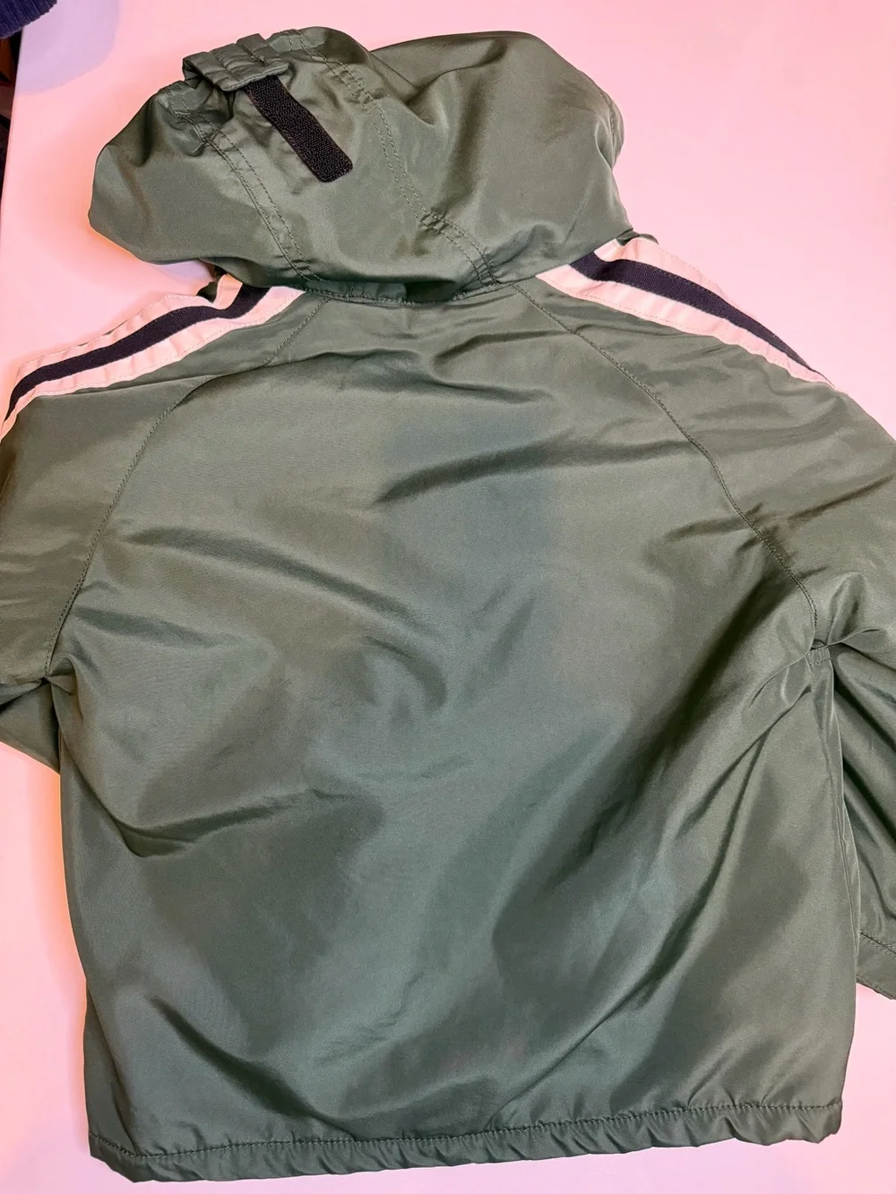 GAP Green Hooded Jacket with White & Navy Sleeve Stripes